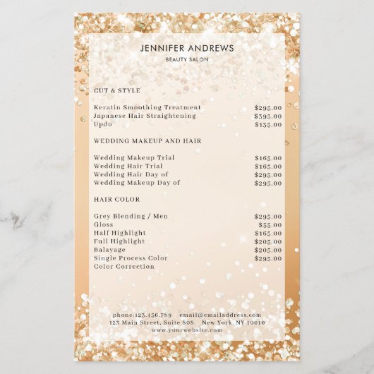 Moderne Glitter Salon Prijslijst Flyer (Voorkant)