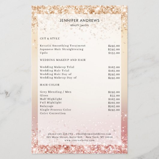 Moderne Glitter Salon Prijslijst Flyer (Voorkant)
