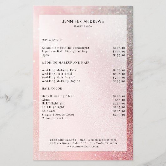 Moderne Glitter Salon Prijslijst Flyer (Voorkant)
