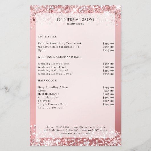 Moderne Glitter Salon Prijslijst Flyer (Voorkant)