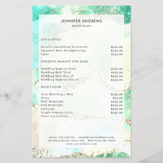 Moderne Glitter Salon Prijslijst Flyer (Voorkant)