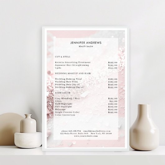 Moderne Glitter Salon Prijslijst Poster
