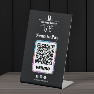 Moderne Glitter Salon Scan om te Betalen Venmo Qr  Reclamebord Met Voetstuk