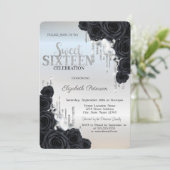 Moderne glitter-schijven zwarte Rozen Zilver Sweet Kaart (Staand voorkant)