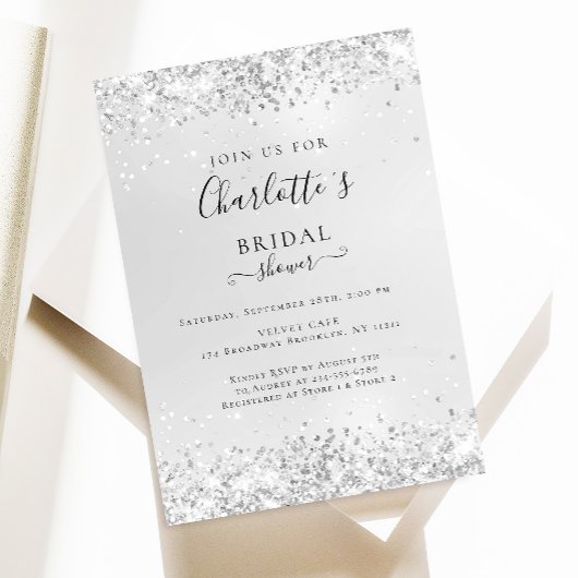 Moderne glitter Silver (Imitat) Einladung Kaart