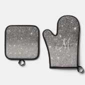Moderne Glitter Sparkles Persoonlijk Ovenwant & Pannenlap Set (Voorkant)