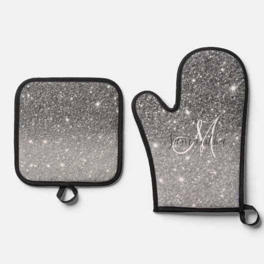 Moderne Glitter Sparkles Persoonlijk Ovenwant & Pannenlap Set (Voorkant)