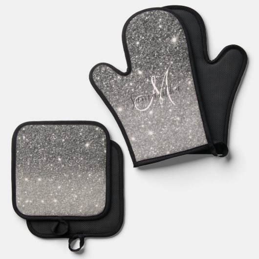 Moderne Glitter Sparkles Persoonlijk Ovenwant & Pannenlap Set (Voorkant / Achterkant)