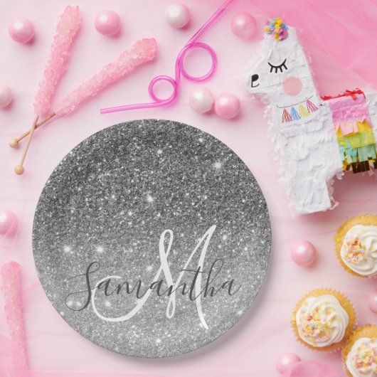 Moderne Glitter Sparkles Persoonlijk Papieren Bordje (Feest)