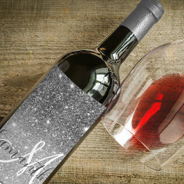 Moderne Glitter Sparkles Persoonlijk Wijn Etiket