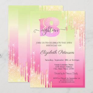 Moderne glitter-stations ombre Stripes 18th Birthd Kaart