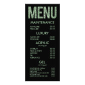Moderne Glitter Typografie Salon Menu Kaarten (Voorkant)