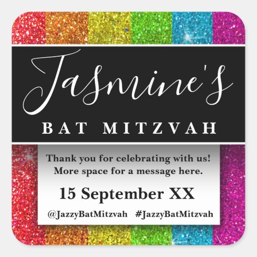 Moderne Glitter Verjaardagsfeest Favorieten Bedank Vierkante Sticker (Voorkant)