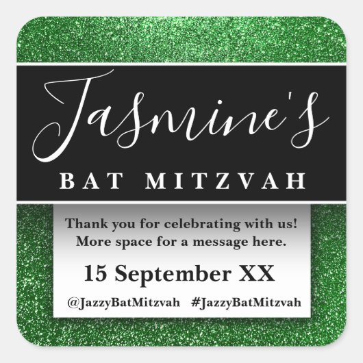 Moderne Glitter Verjaardagsfeest Favorieten Bedank Vierkante Sticker (Voorkant)