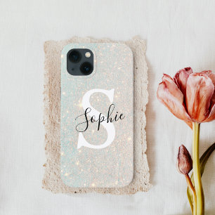 Moderne Glitter Vonk Persoonlijke Initiële Meis iPhone 13 Hoesje