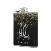 Moderne glitter zwart en goud 40e verjaardag heupfles (Links)