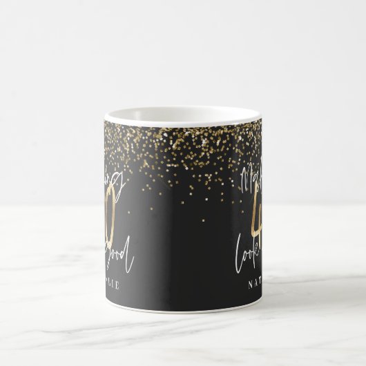 Moderne glitter zwart en goud 40e verjaardag koffiemok (Center)