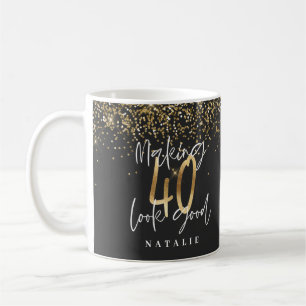 Moderne glitter zwart en goud 40e verjaardag koffiemok