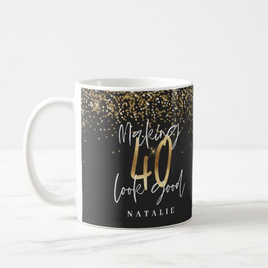 Moderne glitter zwart en goud 40e verjaardag koffiemok (Links)