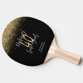 Moderne glitter zwart en goud 40e verjaardag tafeltennisbatje (Zijkant)
