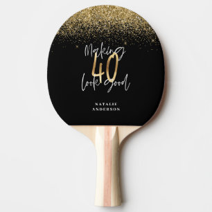 Moderne glitter zwart en goud 40e verjaardag tafeltennisbatje