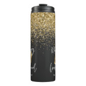 Moderne glitter zwart en goud 40e verjaardag thermosbeker (Voorkant)