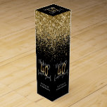 Moderne glitter zwart en goud 40e verjaardag wijn<br><div class="desc">Moderne glitter zwarte en gouden cadeau voor 40ste verjaardag. Deel van een elegant stijlvol collectie.</div>