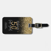 Moderne glitter zwart en goud 50e verjaardag bagagelabel (Voorkant horizontaal)