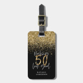 Moderne glitter zwart en goud 50e verjaardag bagagelabel (Voorkant verticaal)