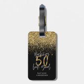 Moderne glitter zwart en goud 50e verjaardag bagagelabel (Achterkant verticaal)
