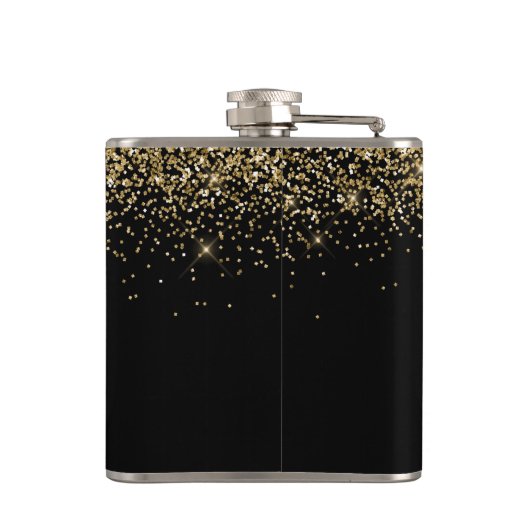 Moderne glitter zwart en goud 50e verjaardag heupfles (Achterkant)