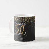 Moderne glitter zwart en goud 50e verjaardag koffiemok (Voorkant links)