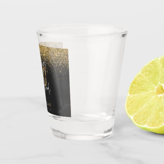 Moderne glitter zwart en goud 50e verjaardag  shot glas (Rechts)