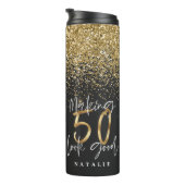 Moderne glitter zwart en goud 50e verjaardag thermosbeker (Geroteerd rechts)