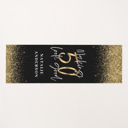 Moderne glitter zwart en goud 50e verjaardag yogamat (Voorkant (horizontaal))