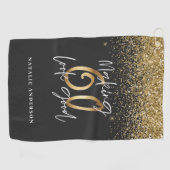 Moderne glitter zwart en goud 60ste verjaardag golfhanddoek (Horizontaal)