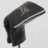 Moderne glitter zwart en goud 60ste verjaardag golfheadcover (3/4 voorkant)