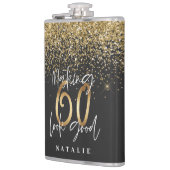 Moderne glitter zwart en goud 60ste verjaardag heupfles (Links)