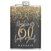 Moderne glitter zwart en goud 60ste verjaardag heupfles (Voorkant)