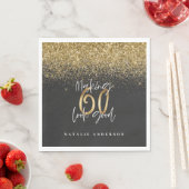 Moderne glitter zwart en goud 60ste verjaardag servet (Insitu)