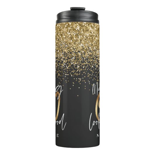 Moderne glitter zwart en goud 60ste verjaardag thermosbeker (Voorkant)
