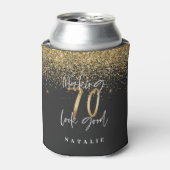 Moderne glitter zwart en goud 70e verjaardag blikjeskoeler (Blikje Voorkant)