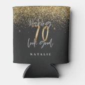 Moderne glitter zwart en goud 70e verjaardag blikjeskoeler (Voorkant)