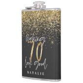 Moderne glitter zwart en goud 70e verjaardag heupfles (Links)