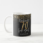 Moderne glitter zwart en goud 70e verjaardag koffiemok (Links)
