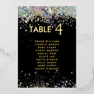 Moderne Glitter Zwarte Echte Folie Tafelkaart Uitnodiging