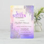 Moderne glitterdrips ombre metallisch zoet 16 kaart (Staand voorkant)