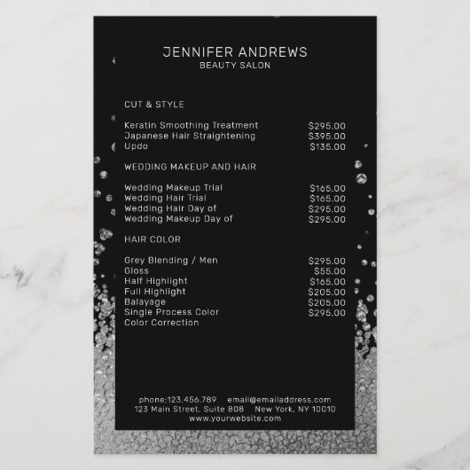 Moderne Glitterdruppel Zilver Zwart Flyer (Voorkant)