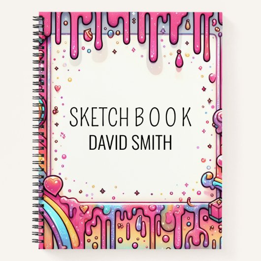 Moderne glitterdruppels van regenboogroze naam Not Notitieboek (Voorkant)