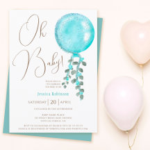 Moderne glitterjongen blauwe ballon Oh babyshower